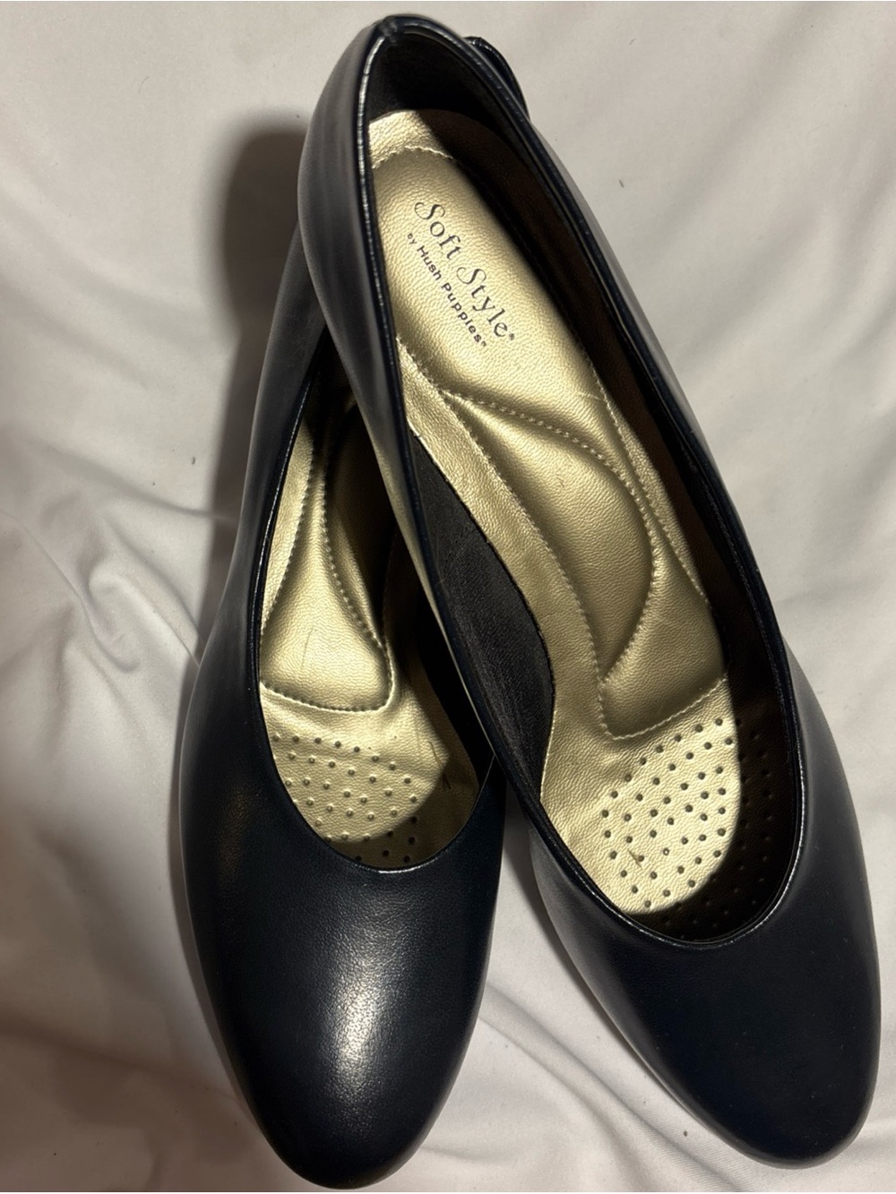 Hush Puppies Black Leather Soft-Style Ballet Flats with Gold Insole